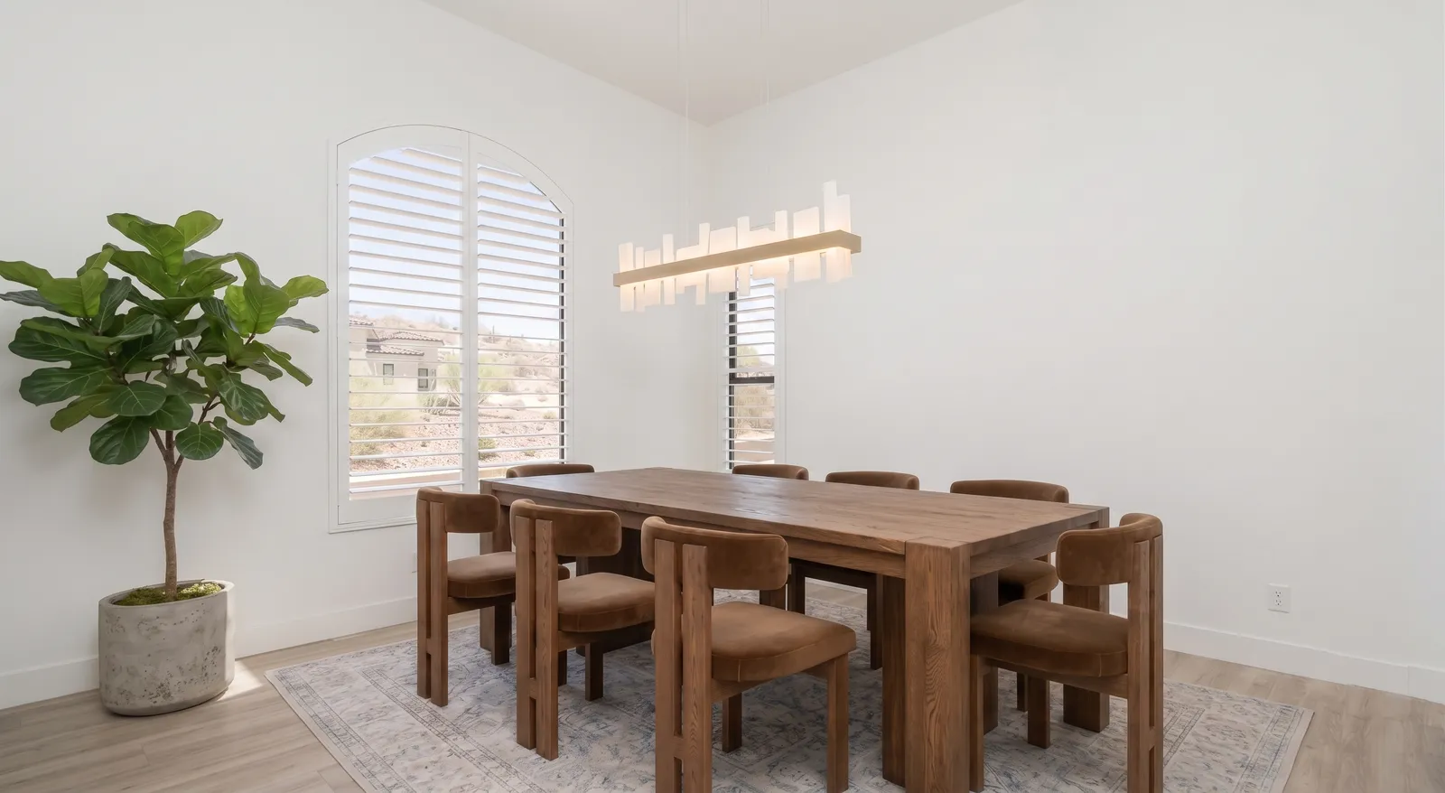 Arched plantation shutters in a Gold Canyon, Arizona dining room