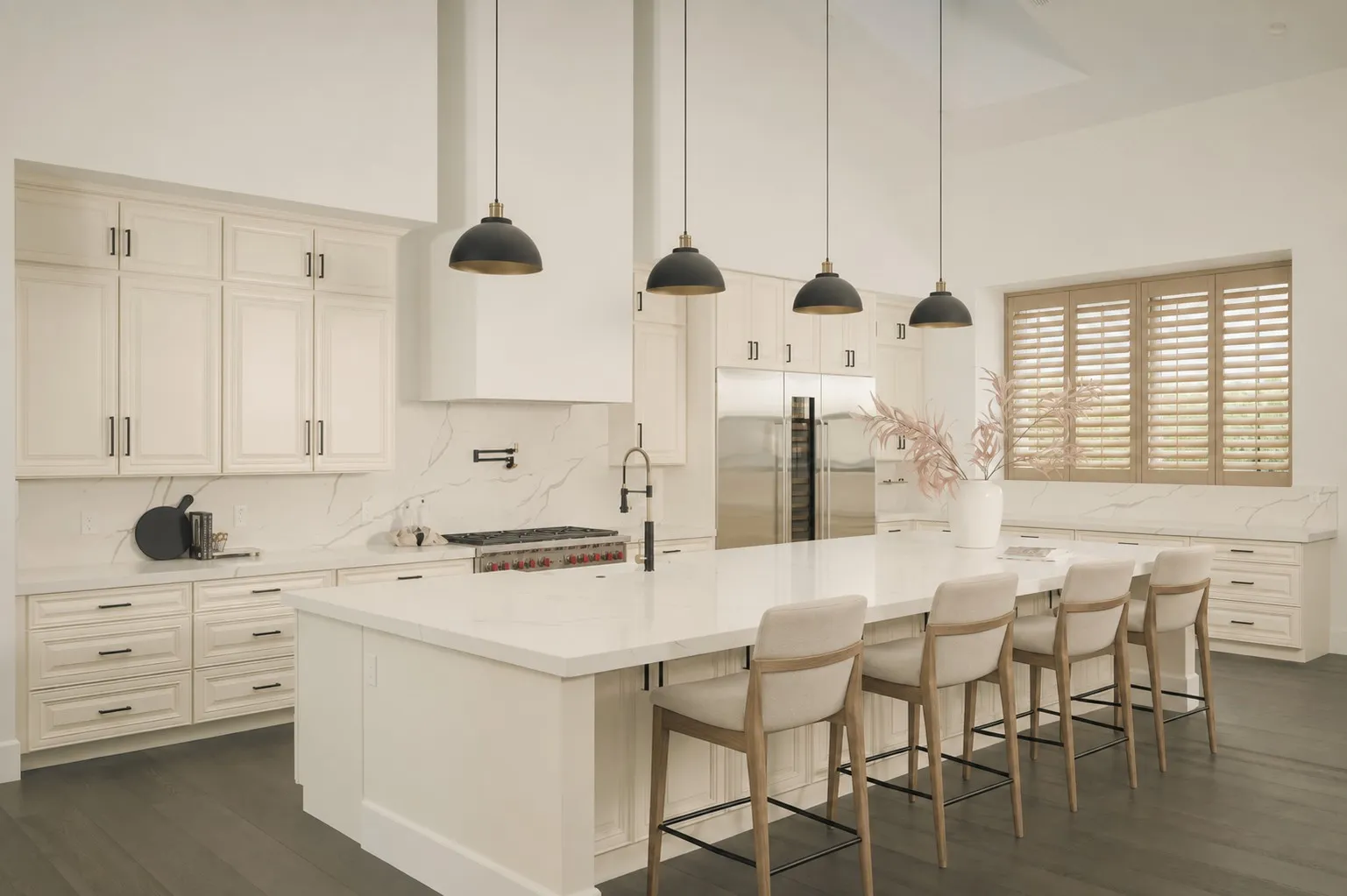 Natural wood plantation shutters in a Paradise Valley, Arizona kitchen