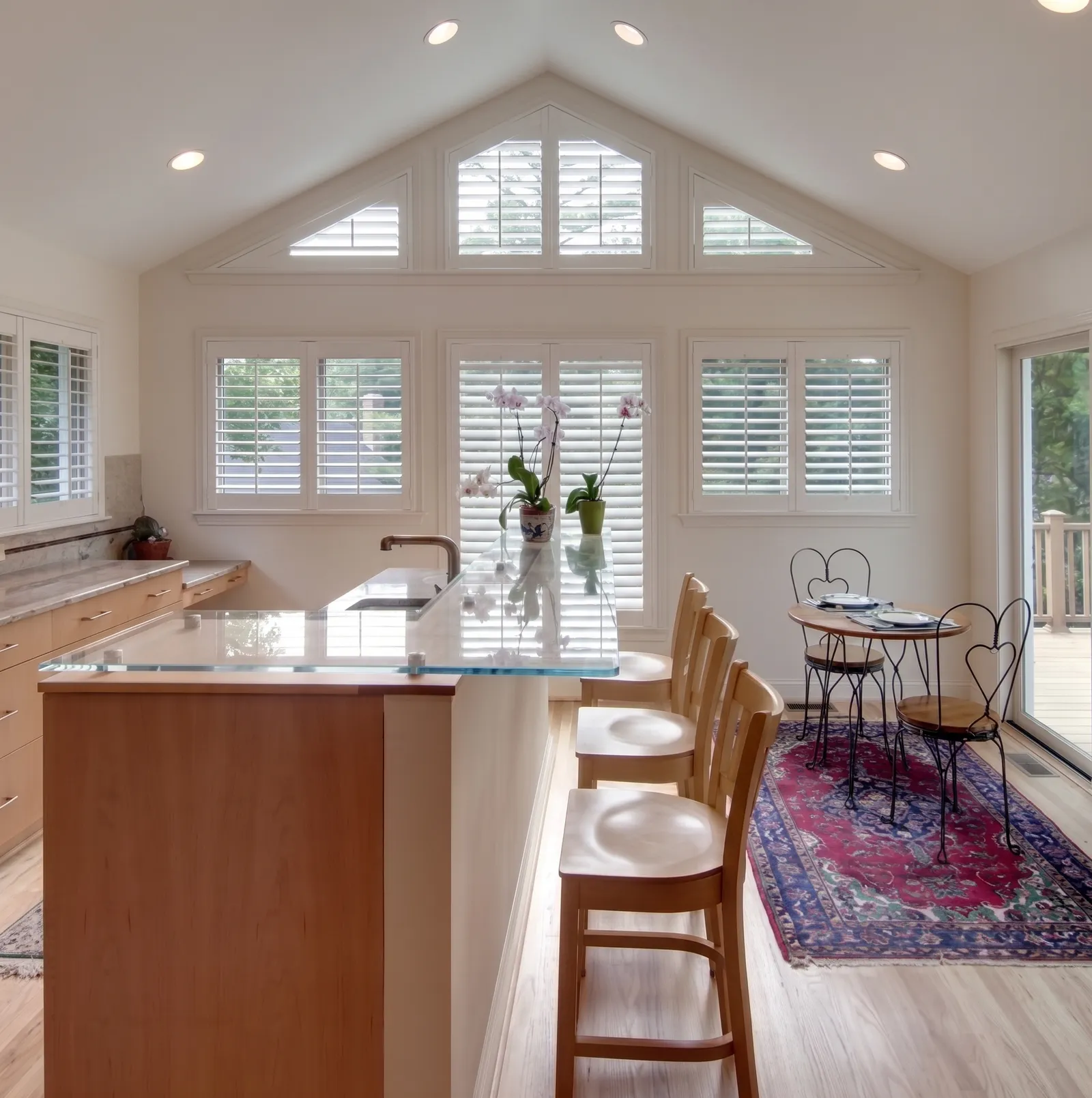 Plantation shutters custom built for triangle windows in a Scottsdale, Arizona home