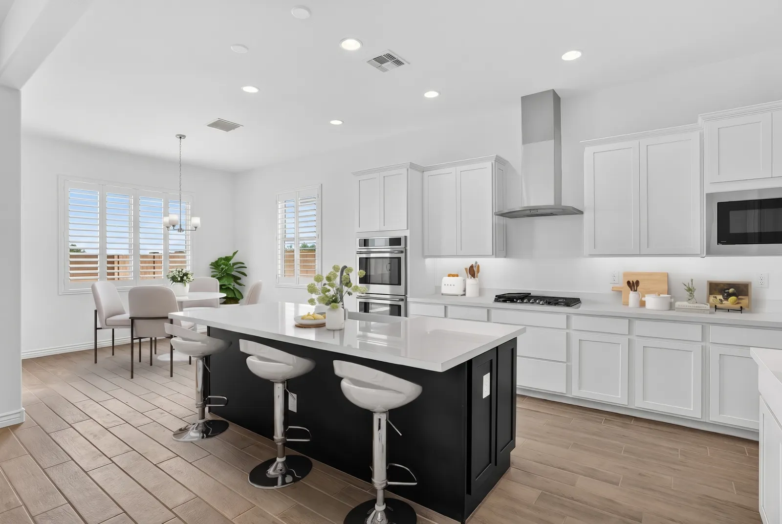 White composite plantation shutters in a modern Gilbert, Arizona kitchen